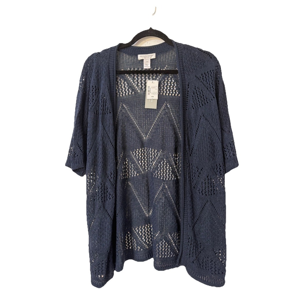 christopher and banks‎ MP sweater women blue cardigan  open knit laced New